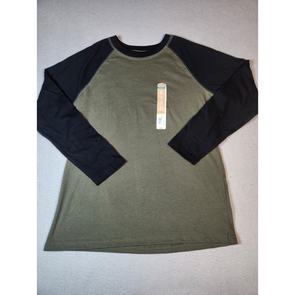 Therabouts Boys Raglan Long Sleeve Tee Shirt Olive Green Black Size M 10-12